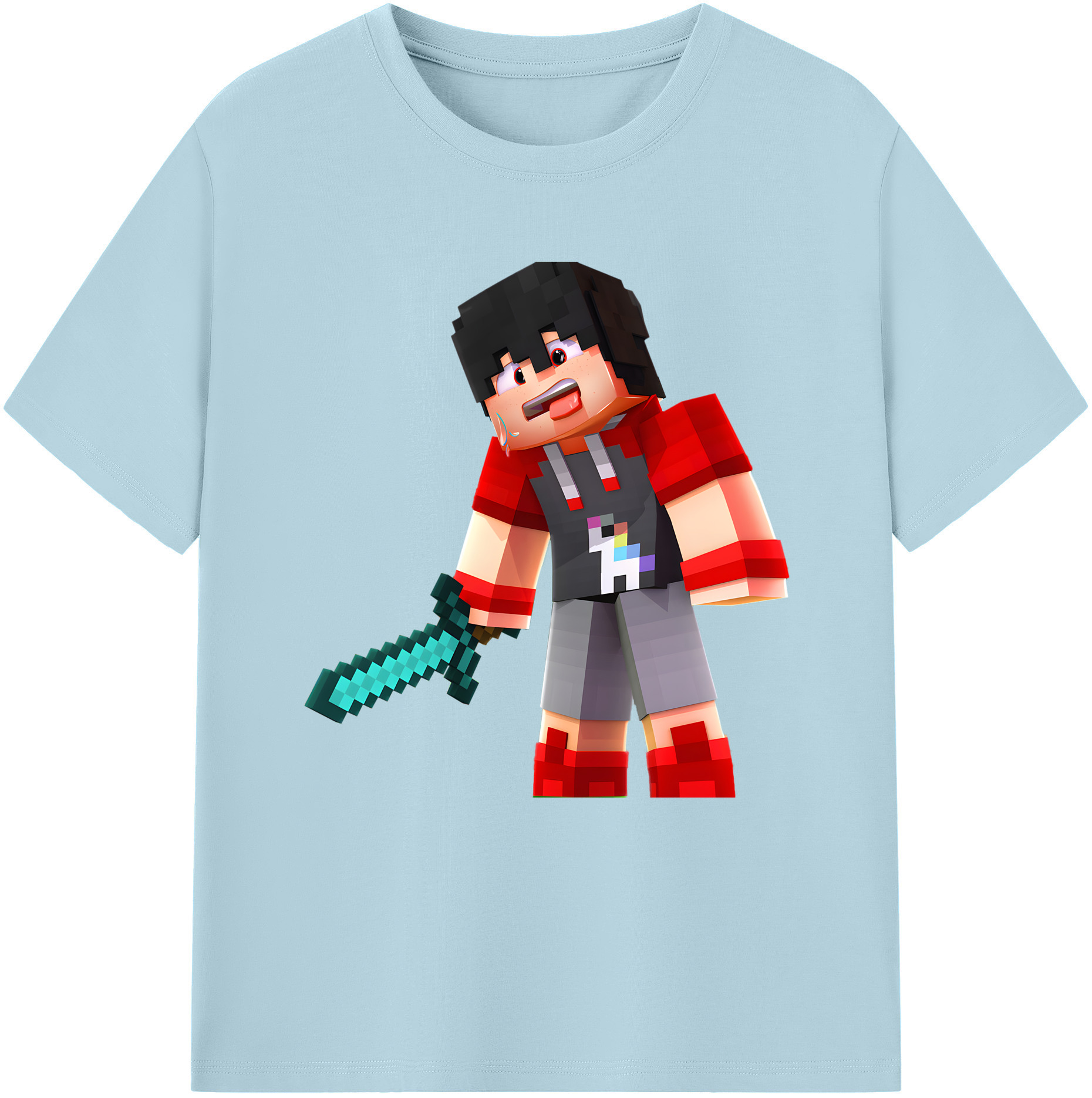 （画像用） マインクラフト ブロックの世界 Minecraft MC Block world 綿100％半袖Tシャツ（フロントプリント）